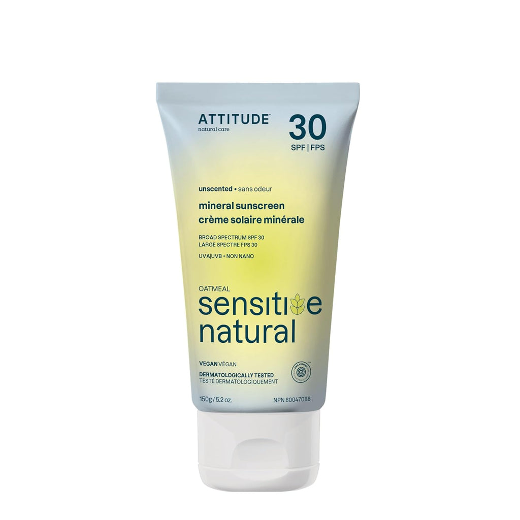 Attitude Unscented Mineral Sunscreen for Sensitive Skin, SPF 30, 2.1 oz.