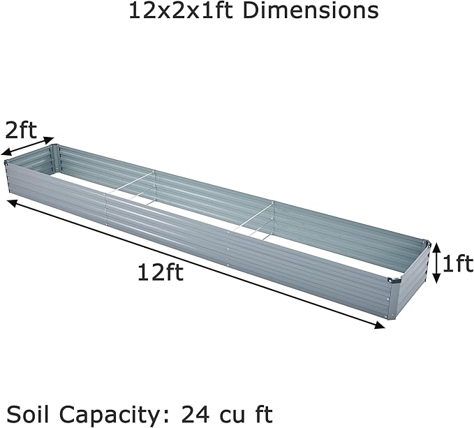 12x2x1ft(2 Pack) Galvanized Raised Garden Bed,Outdoor Planter Box Metal Patio Kit Planting Bed for Vegetables Flowers Herb,Grey