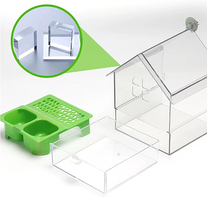 Ziveseller/Sowhathow Pull-Out External Parrot Feeder, Parrot Feeder Parakeet House Bird Bath Transparent Dish Water, Hanging Wild Bird Seed with Squirrel Proof Tray (Mix*2)