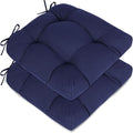 Aoodor 19" x 19" x 5" Tufted Outdoor Chair Cushions, Water Resistant & Fade Resistant Polyester Dining Chair Pads with 2 Straps for Patio Furniture, Set of 2