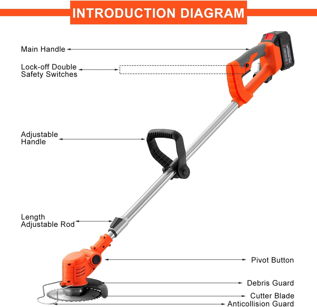 MAXMAN Weed Wacker, Weed Eater Battery Powered, Cordless Brush Cutter with 2Pcs 21V 4000mAh Batteries and 10Pcs Metal Blades, Lightweight Electric Grass Cutter Weed Trimmer for Yard Trimming & Edging