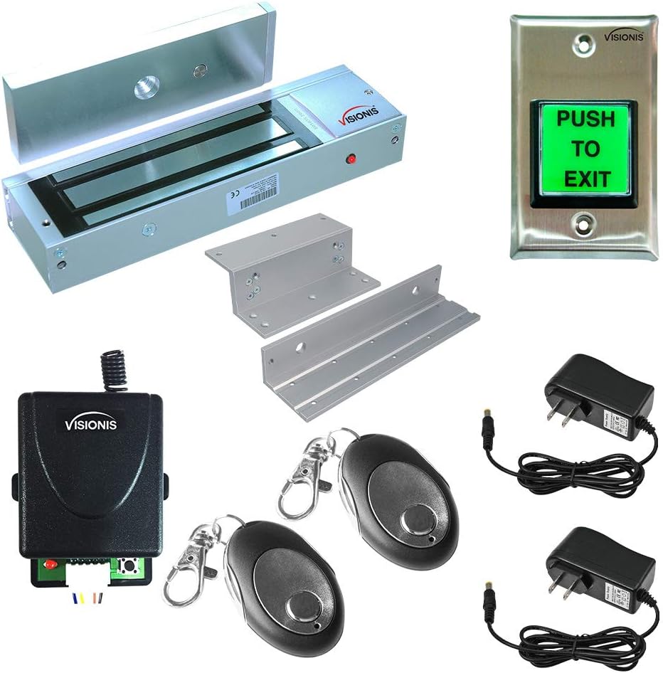 Visionis FPC-5019 One Door Access Control Inswinging Door 1200lbs Electromagnetic Lock Kit with Wireless Receiver and Remote Magnetic Lock System