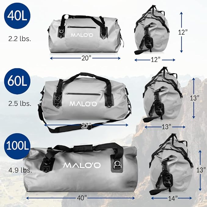 Malo'o Waterproof Roll-Top Duffel - 100L - Keep Gear Dry for Outdoor Adventures - Pockets & Molle Loops