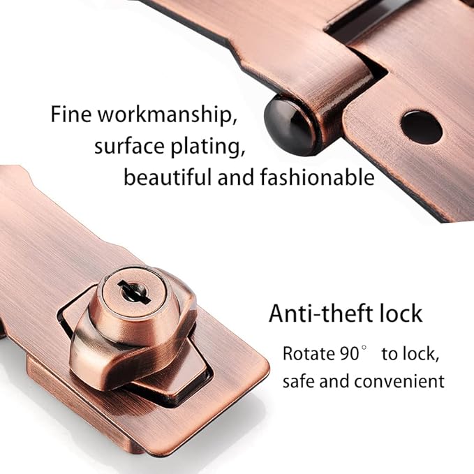 2 Packs Keyed Hasp Locks Twist Knob Keyed Locking Hasp for Small Doors, Cabinets and More,Stainless Steel Steel, Hasp Lock Catch Latch Safety Lock Door Lock with Keys (4inch, Copper)