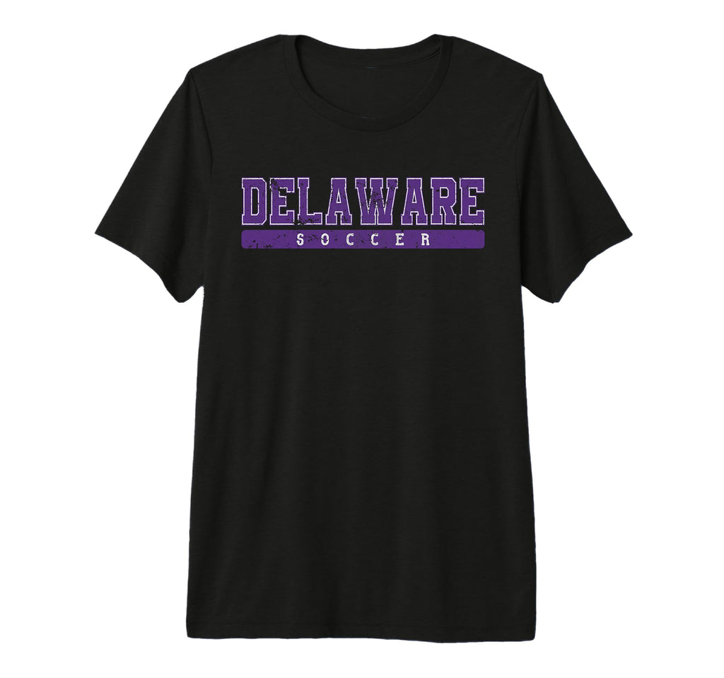 Delaware Soccer Purple Text Tri Blend T-Shirt - Minimalist Print Unisex