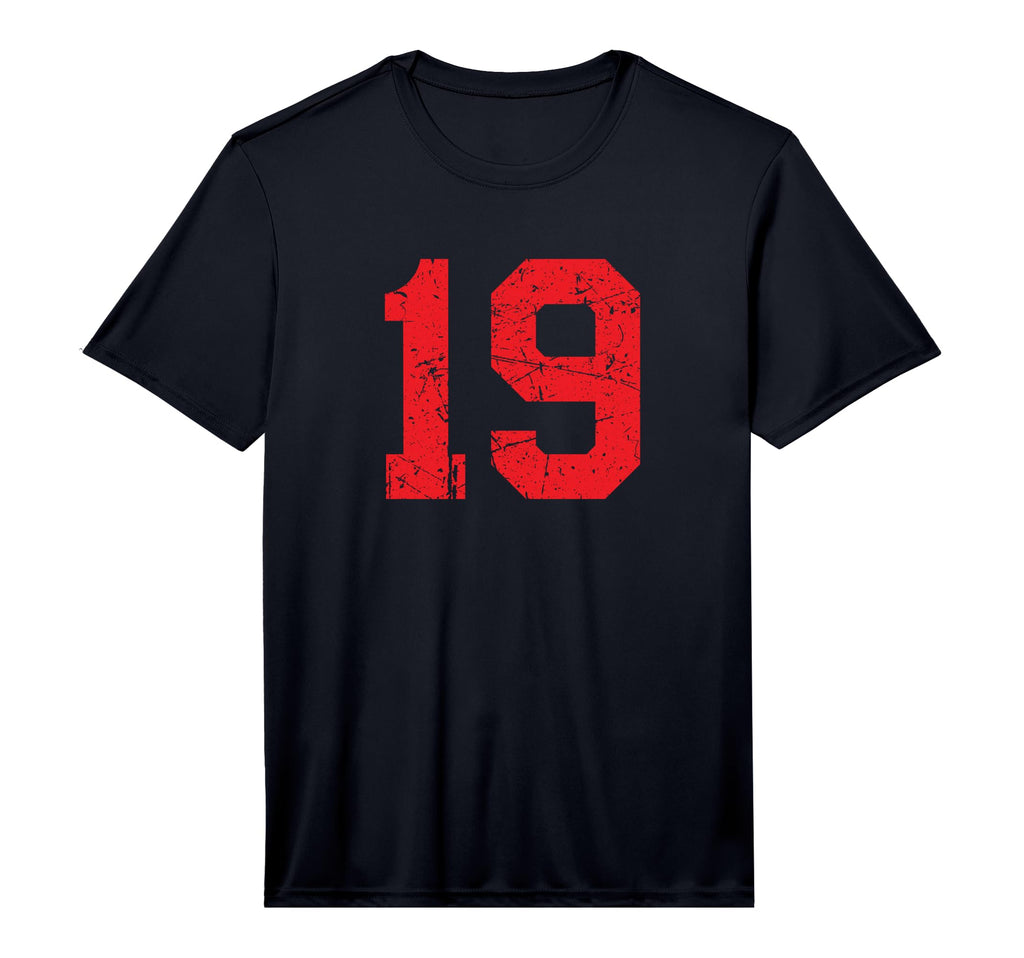 Number 19 Sports Jersey Red Distressed T-Shirt - Unique Graphic Men Women