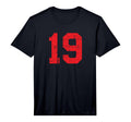 Number 19 Sports Jersey Red Distressed T-Shirt - Unique Graphic Men Women