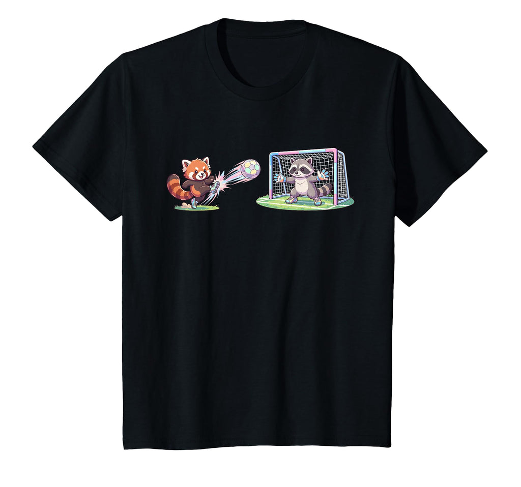Red Panda Kicks Ball Raccoon Goalie T-Shirt - Fun Novelty Design Men Women
