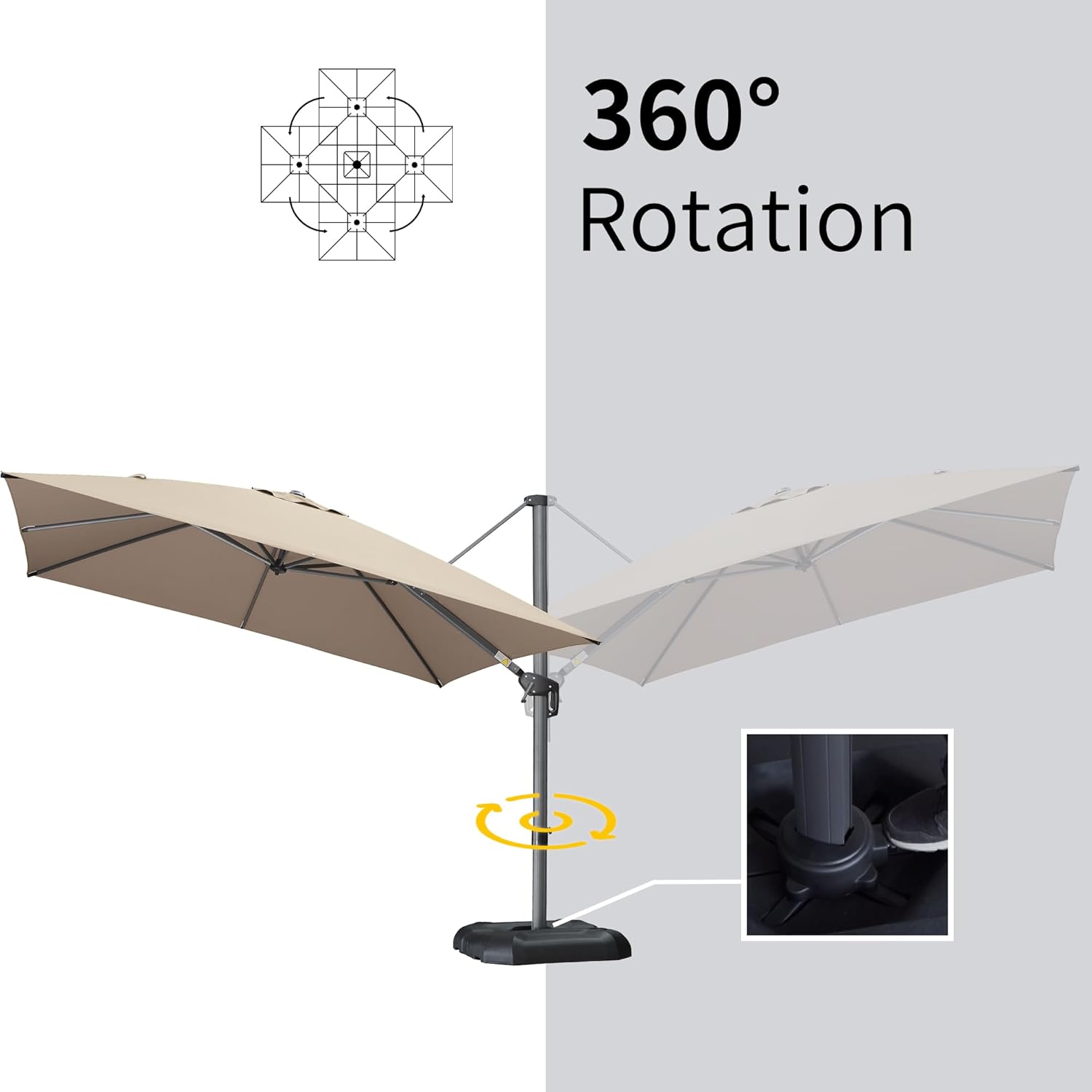 PURPLE LEAF 10 Feet Patio Umbrella Outdoor Cantilever Square Umbrella Aluminum Offset Umbrella with 360-degree Rotation for Garden Deck Pool Patio Taupe