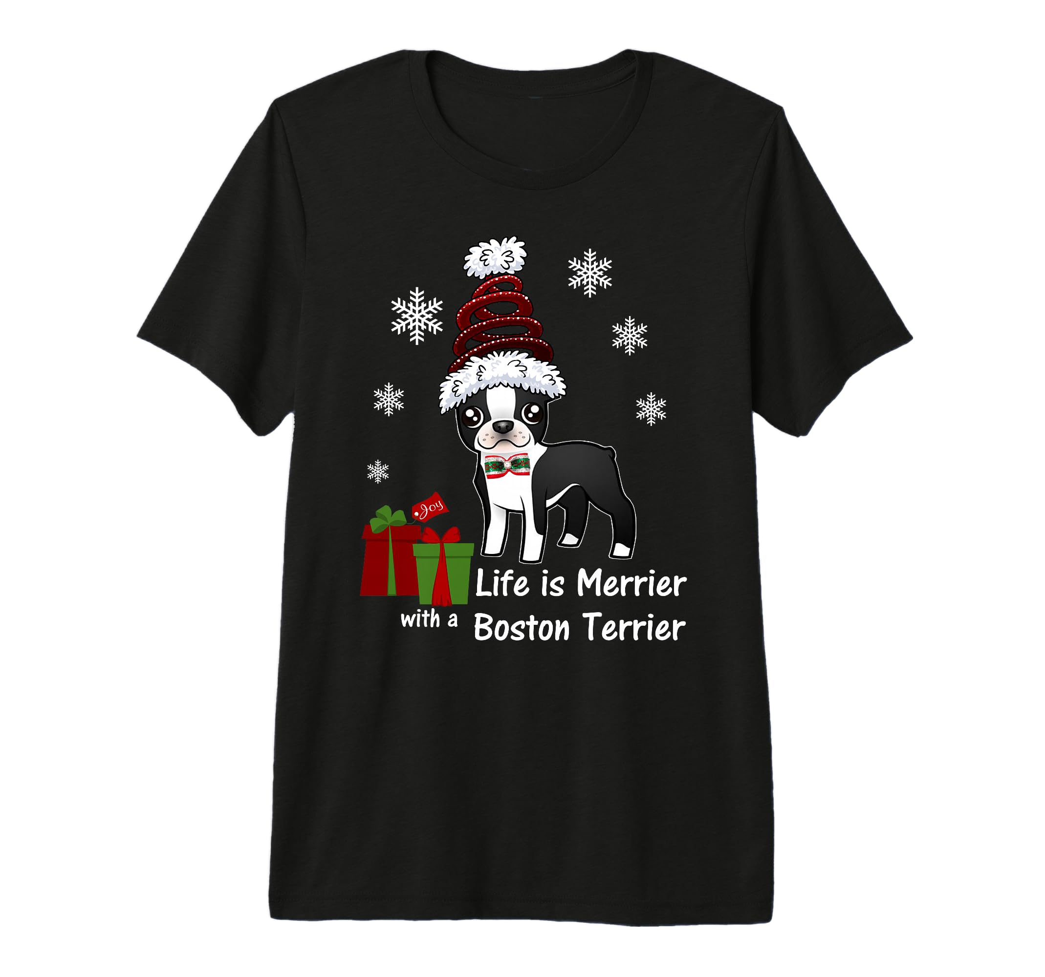Funny Boston Terrier Life Is Merrier T-Shirt - Custom Art Print for Adults