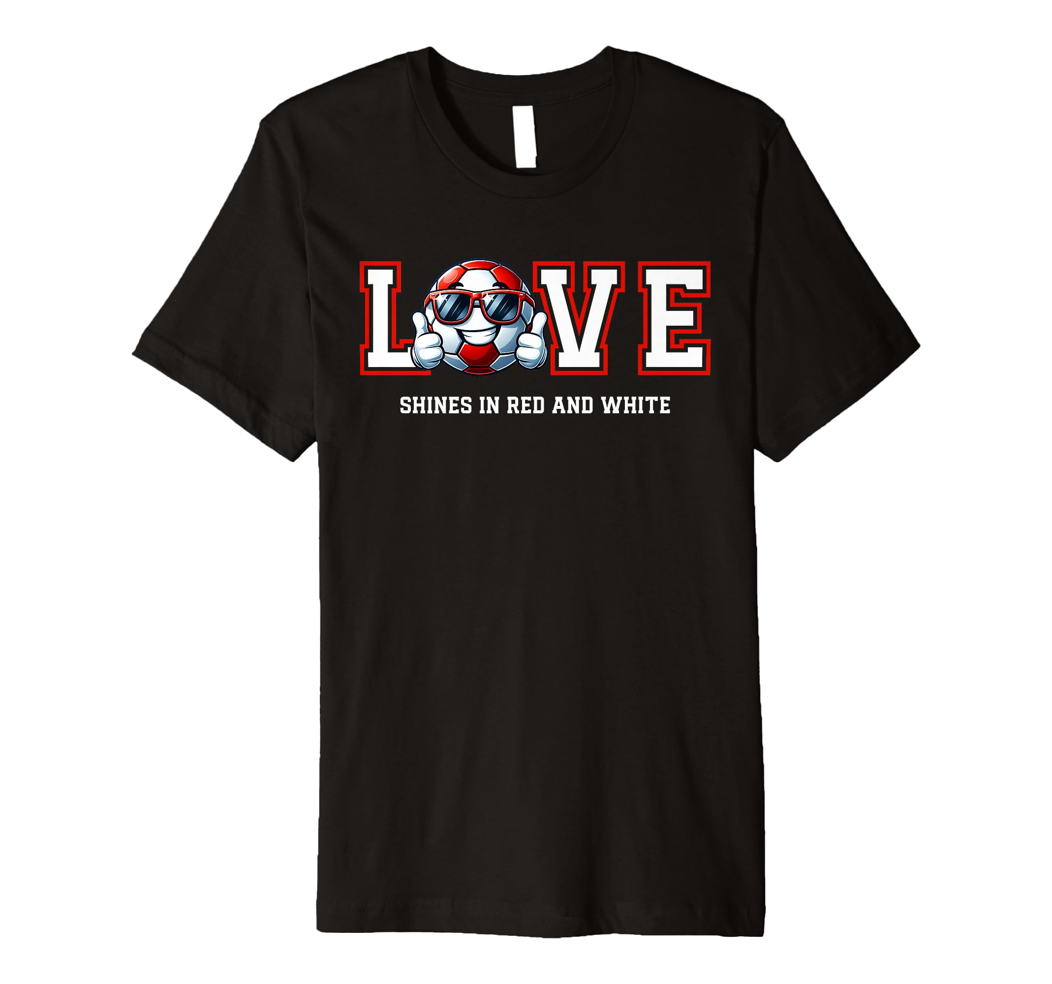 Cartoon Soccer Ball Red And White T-Shirt - Custom Art Print for Adults