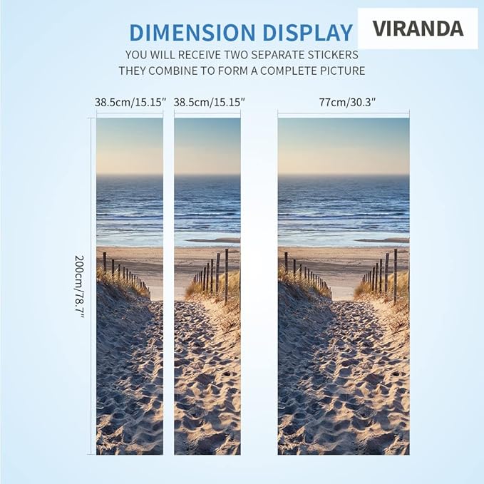 3D Pier Door Stickers - Blue PVC Waterproof Peel & Stick Wall & Door Decals - 37.4" x 84.6" - 2 Pieces