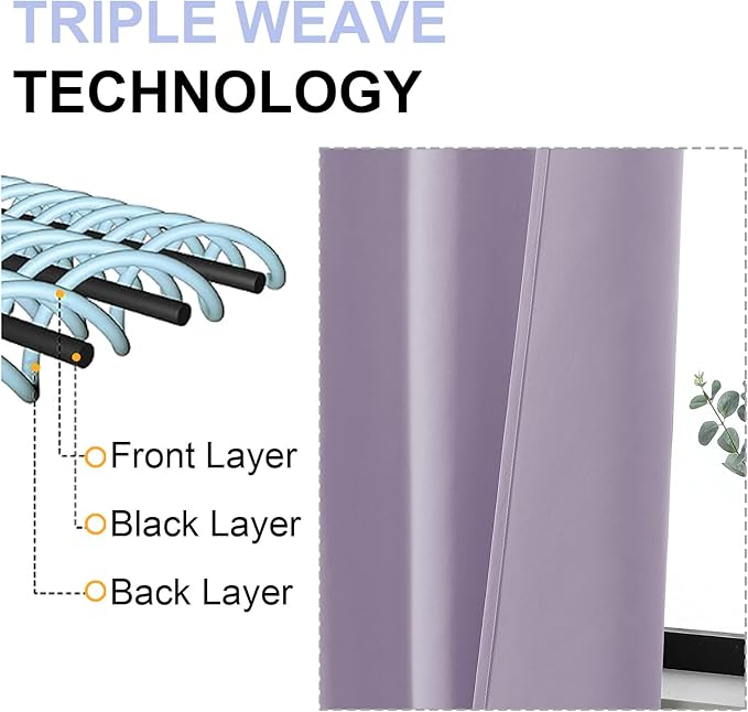 Simplebrand Ava Lilac Blackout Curtains for Bedroom 72 Inch Length 2 Panels Set, Privacy Thermal Insulated Rod Pocket Door Window Curtains for Patio French Door Front Door, W40 x L72 Inch, Lilac