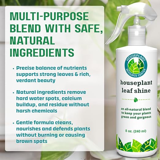 Houseplant Leaf Shine Spray – All-Natural Leaf Cleaner and Gloss for Healthy Shine & Better Photosynthesis | Perfect for House Plants and Foliage | 8 oz