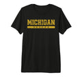 Michigan Soccer Yellow Text Tri Blend T-Shirt - Minimalist Print Unisex