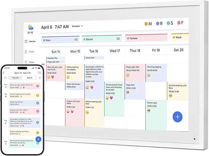 Digital Calendar 15.6" Chore Chart – 1080P Full HD Interactive Touchscreen, Smart Family Planner, Hearth Display Digital Wall & Desk Mountable for Seamless Scheduling