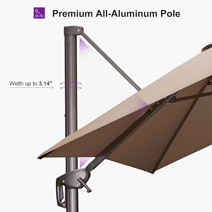 PURPLE LEAF 10' X 13' Patio Cantilever Umbrella Rectangle Umbrella Outdoor with Aluminum Offset Hanging and 360° Rotation for Pool Garden Deck Patio, Taupe