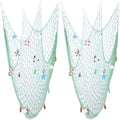 Nature Fish Net Wall Decoration with Shells, Ocean Themed Wall Hangings Fishing Net Party Decor for Pirate Party,Wedding,Photographing Decoration (2pack-Aqua/Aqua)