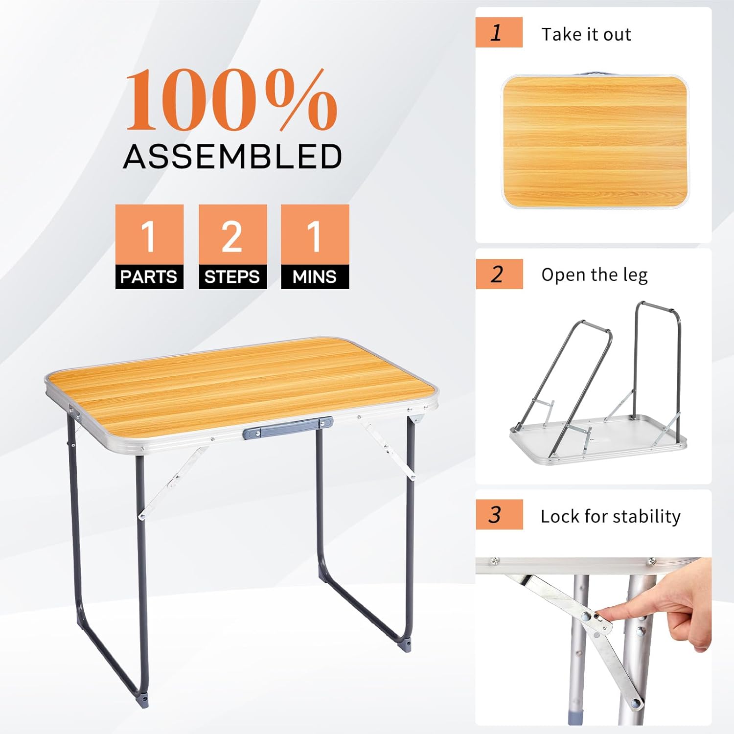 Outvita 2.3ft Portable Folding Camping Table, Outdoor Waterproof Picnic Table, Aluminum Lightweight Suitcase Foldable Table for Picnic BBQ Beach Dining