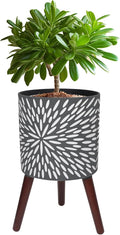 10 Inches Plant Pot with Stand, Large Modern Standing Planters for Indoor Plants with Drainage Holes, Gray Flower Pots with Legs
