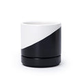 D'vine Dev 4.6 Inch Ceramic Planter Pot with Drainage Hole and Saucer, Indoor Cylinder Round Planter Pot, Oblique Monochrome Black and White, 94-O-B-K