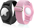 Airtag Bracelet for Kids, AirTag Holder with Adjustable Stretchy Nylon Watch Band, Anti-Lost Apple Air Tag Case Loop for Child, Toddler, Adults, Wallet, AirTag Wristband Kids (Black Pink)