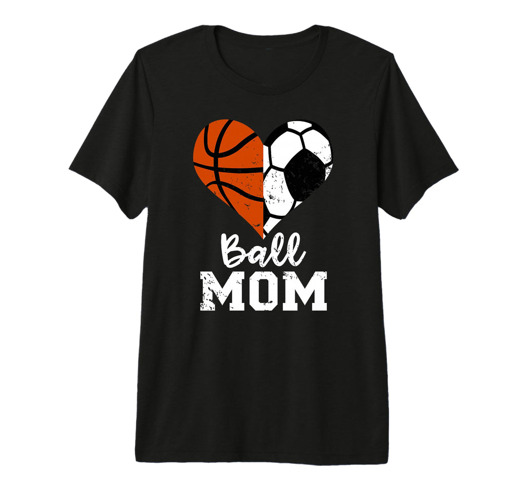 Ball Mom Heart Funny Soccer Basketball Mom T-Shirt - Graphic Print Unisex