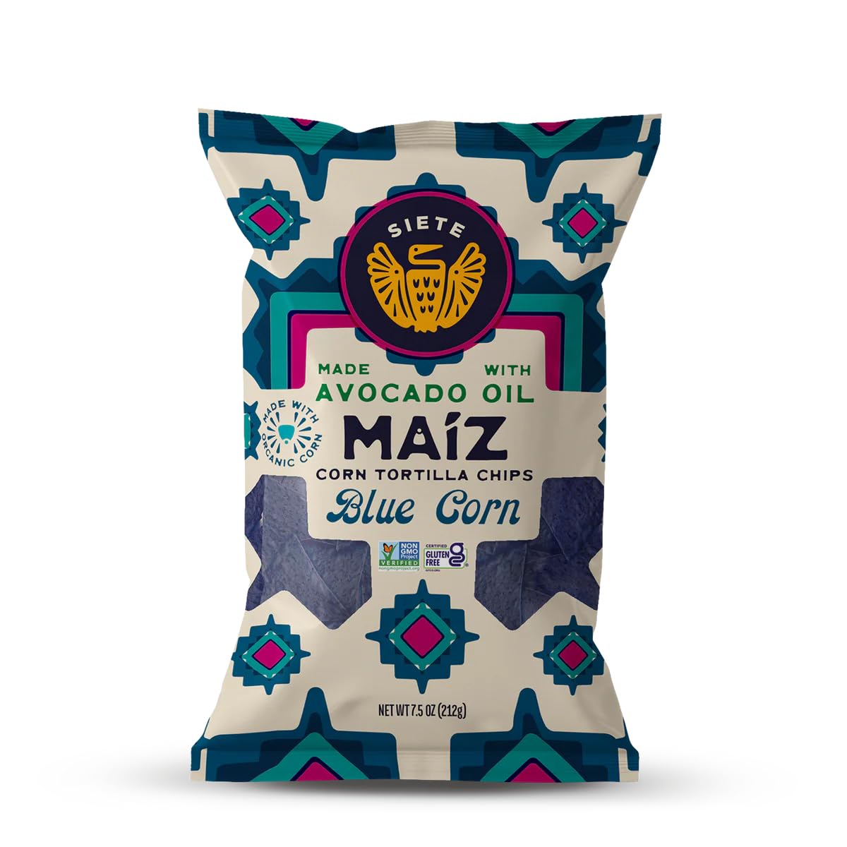 Siete Tortilla Chips, Organic Corn & Blue Corn, Case of 6 x 7.5 oz, Gluten-Free