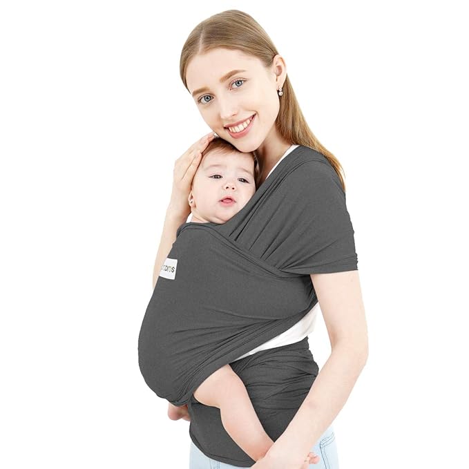 Acrabros Baby Wrap Carrier,Hands Free Baby Carrier Sling,Lightweight,Breathable,Softness,Perfect for Newborn Infants and Babies Shower Gift,Heather Grey