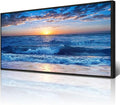 Wapluam Canvas Wall Art For Living Room Large Wall Decor For Bedroom Office Wall Decorations Blue Ocean Beach Wall Painting Sunny Sea View Wave Wall Pictures Artwork Room Home Decor Black Framed