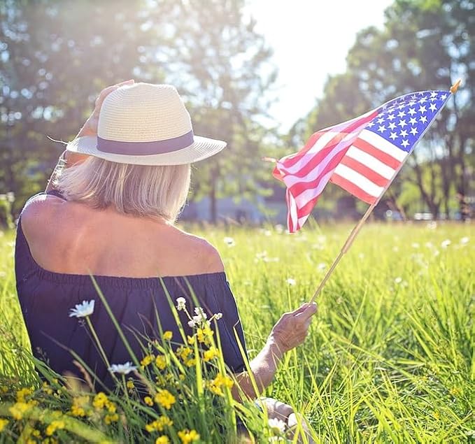 100 Pcs 12x18 Inch American Flags on Stick, American Flags, USA Stick Flag with Handheld and Grounded Multi-Purpose Flagpole, Design for Memorial Day, 4th of July, Veterans Day