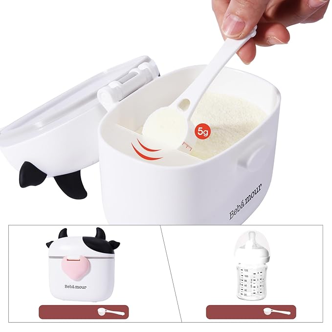 Bebamour Baby Formula Dispenser On The Go, Formula Container to Go, Formula Holder for Travel, Candy Fruit Snack Storage Container with Scoop and Leveller (Black)