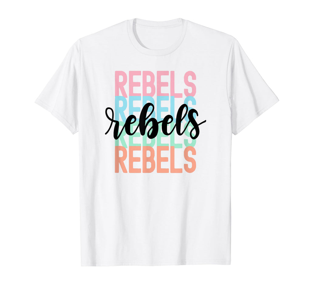 Rebels Team Mascot School Spirit T-Shirt - Minimalist Print for Adults