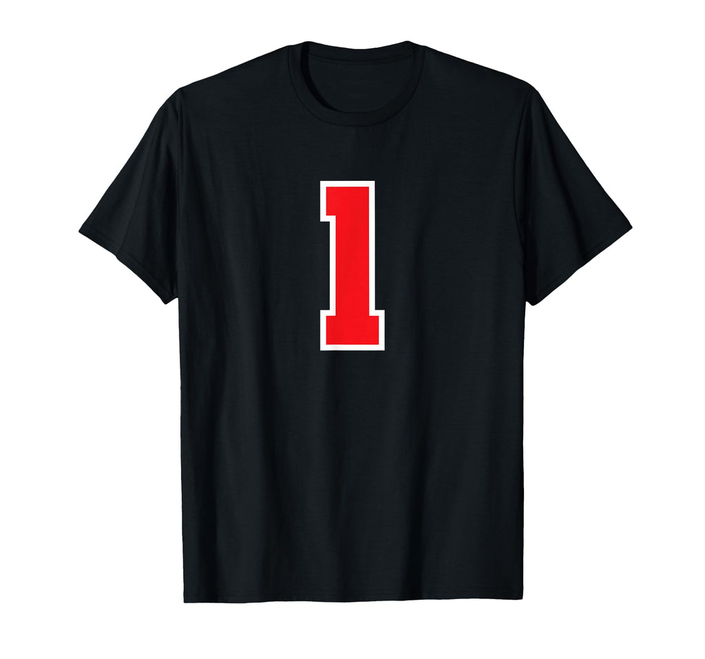 1 Sport White Red Plain Number T-Shirt - Novelty Apparel for Adults