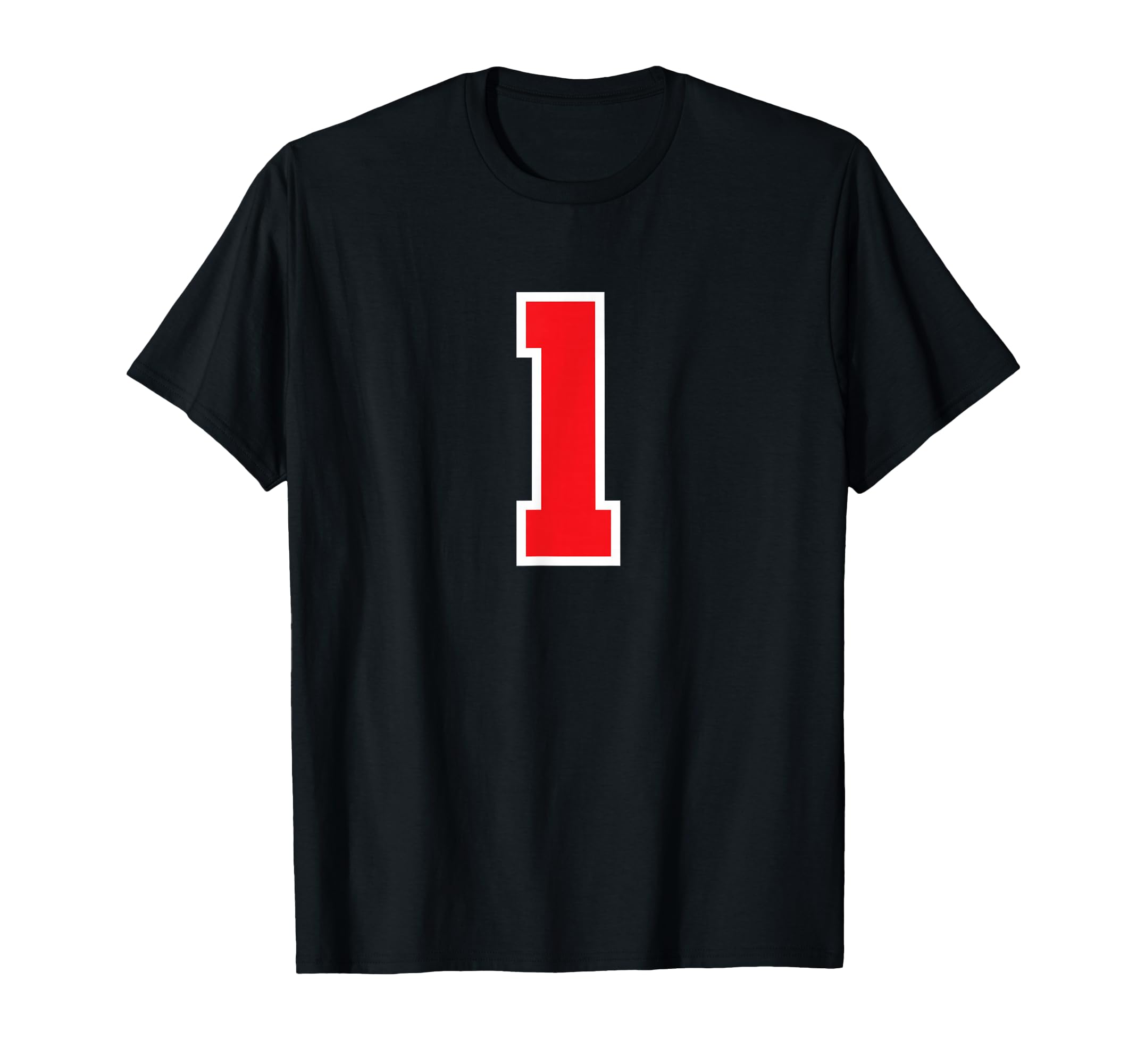 1 Sport White Red Plain Number T-Shirt - Novelty Apparel for Adults