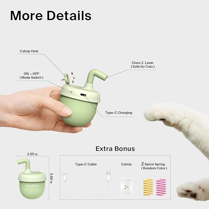 Cat Laser Toys, Automatic Cat Laser Toy Tumbler Design, Rechargeable Cat Laser Pointer 360°Irregular Rotation, 3 Modes Interactive Cat Toy for Indoor Cats of All Ages and Sizes (Green)