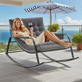 Oversized Rocking Chair with Cushion, Indoor Outdoor Lounge Patio Recliner Rocker with Armrests, Supports 330 lbs, Comfortable Papasan Chair for Bedroom, Living Room, Porch, Garden -Grey