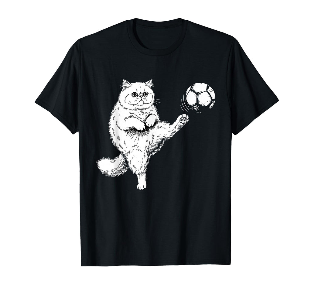 Persian Cat Playing Soccer Funny T-Shirt - Streetwear Style for Adults