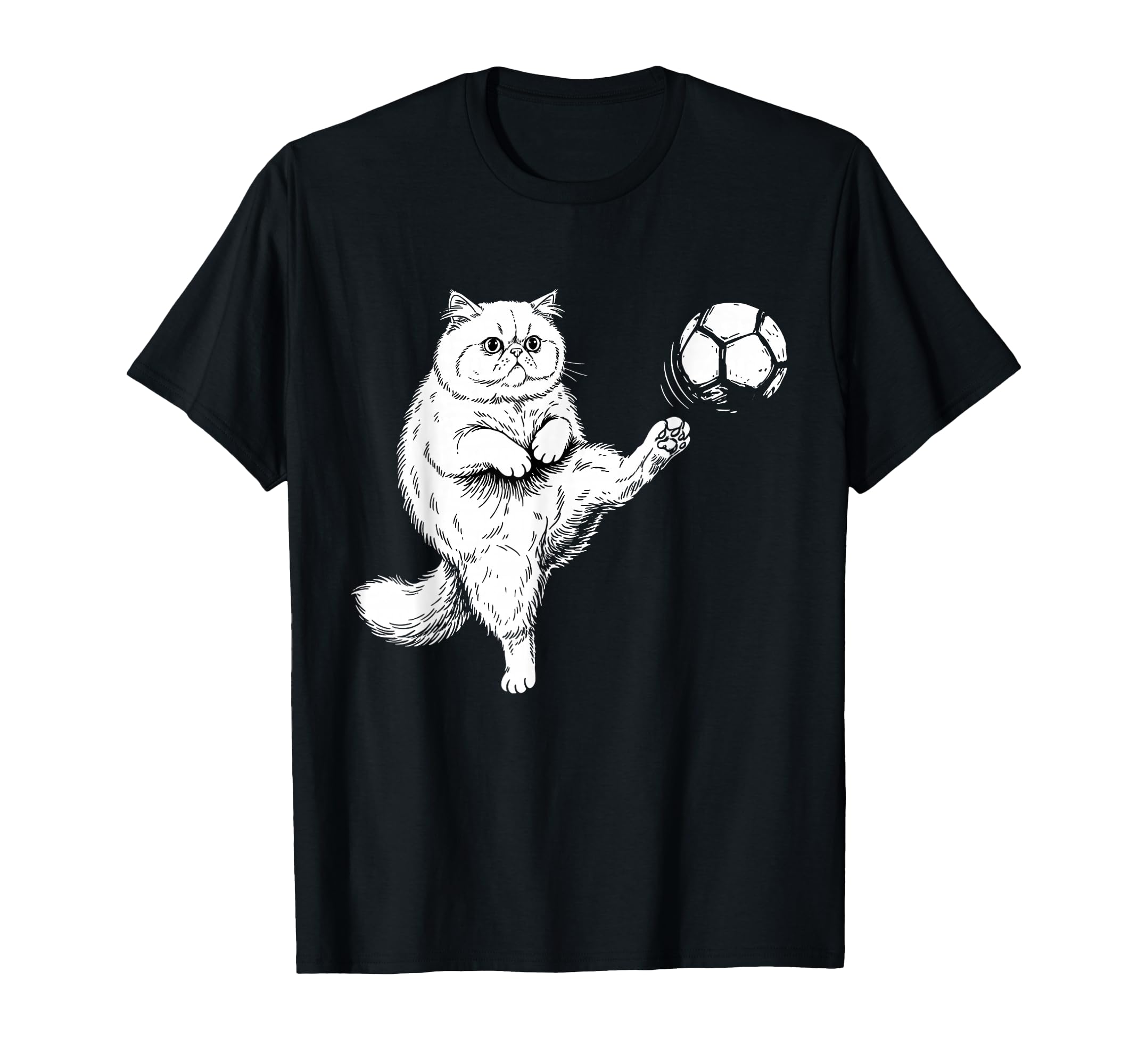 Persian Cat Playing Soccer Funny T-Shirt - Streetwear Style for Adults