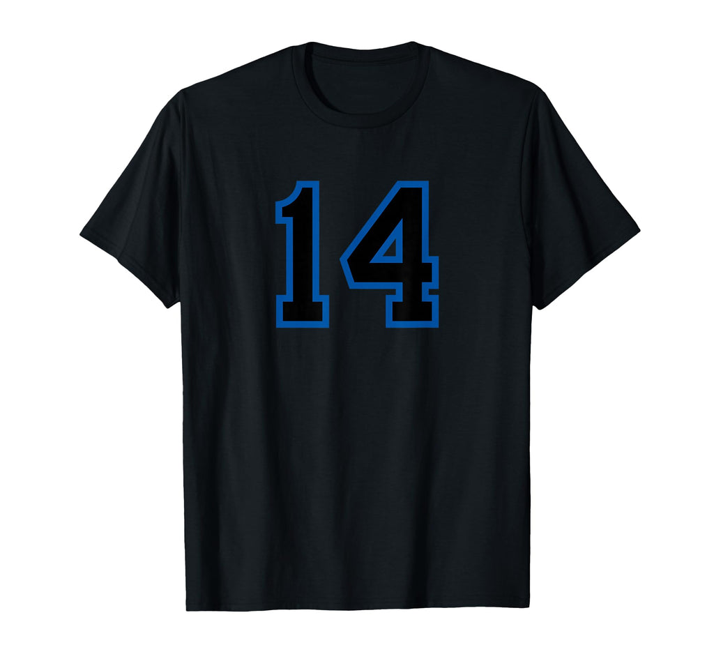 Blue Black Sport Team Number 14 T-Shirt - Unique Graphic Men Women