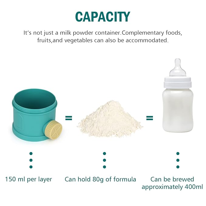 Accmor Formula Dispenser On The Go, 4 Layers Stackable Formula Container to Go, Non-Spill Portable Milk Powder Baby & Kids Snack Container, Green Pink