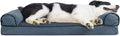 Furhaven Cooling Gel Dog Bed for Large/Medium Dogs w/ Removable Bolsters & Washable Cover, For Dogs Up to 55 lbs - Sherpa & Chenille Sofa - Orion Blue, Large