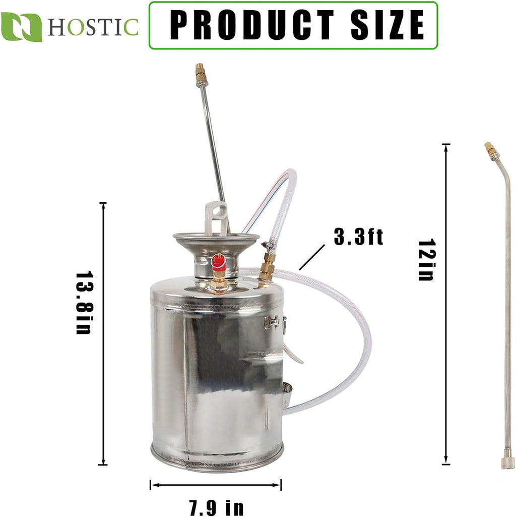 1 Gallon Stainless Steel Sprayer Hand Pump Sprayer with Pressure Gauge Safety Valve Adjustable Nozzle for Gardening Lawn and Cleaning
