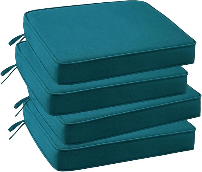 Outdoor Sunbrella Square Corner Seat Cushion, 19"x19"x3", Set of 4, Non Slip Seat Cushion Pads with Removable Cover for Patio Furniture, Garden Yard Lawn, Spectrum Peacock