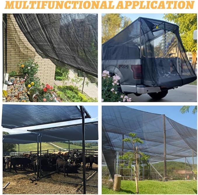 Cool Area 40% 8x10ft Sunblock Shade Cloth Cover Mesh UV Resistant Net for Garden Flower Plant Greenhouse, Black