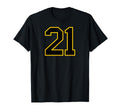 Yellow Black Sports Team Number 21 T-Shirt - Graphic Print Men Women