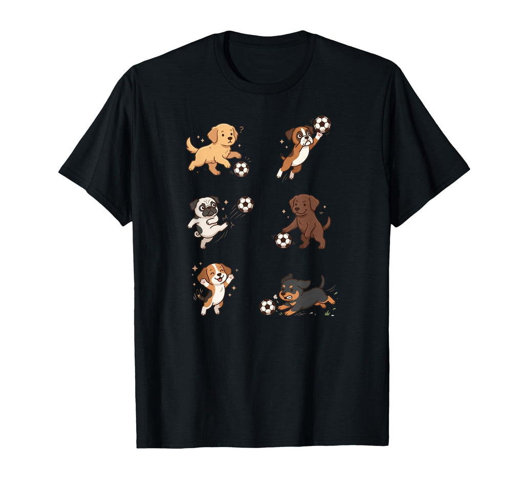 Silly Dogs Playing Soccer Player T-Shirt - Casual Everyday Wear for Adults