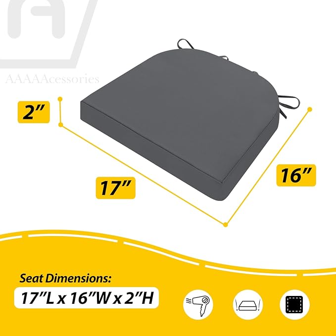 AAAAAcessories Outdoor Seat Cushions for Chairs, Waterproof, Fade-Resistant Patio Furniture Replacement Cushions, 17" x 16" x 2", Set of 4, Dark Gray