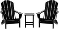 WO Home Furniture Adirondack Chairs Table Set of 3 PCS Outdoor Folding Chairs Side End Table Weather/UV Resistant for Lawn, Garden, Bon Fire, Balcony (Black)