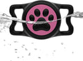 IP68 Waterpoof Dog Air tag Holder, Stretchy Silicone Full Body Covered Apple Air Tag Holder for Dog Cat Collar Fit All Width Collar (Black & Rose, 1 Pack)
